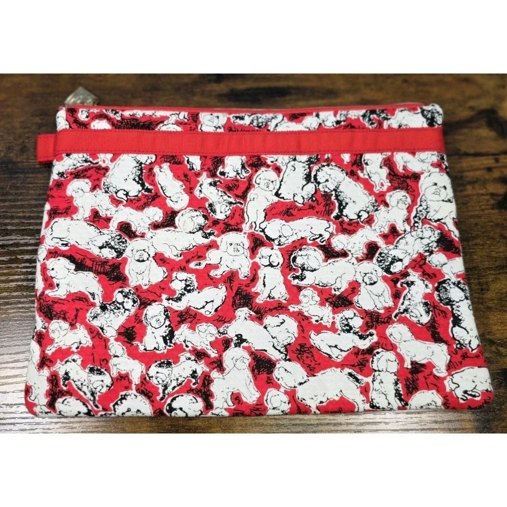 2 Carolina Herrera X Neiman Marcus Poodle Puppy Travel Bag iPad Case Makeup Case